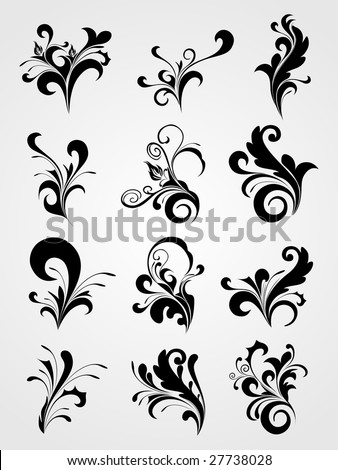 stock vector classical scroll tattoos collection with border