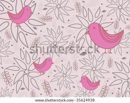 stock vector : abstract pattern background with cute pink bird