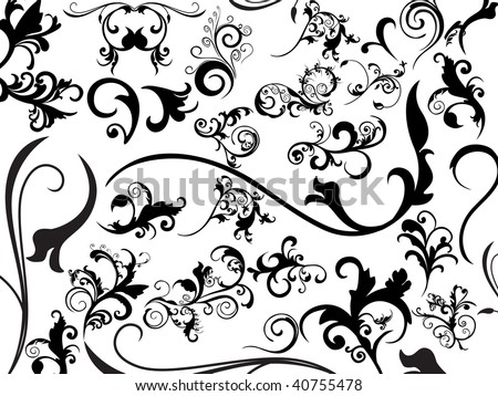 stock vector collection of black floral tattoos illustration