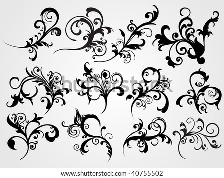 stock vector illustration of black floral pattern tattoos