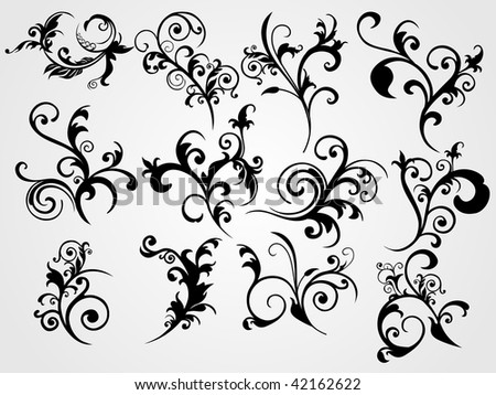 stock vector white background with set of black floral pattern tattoos