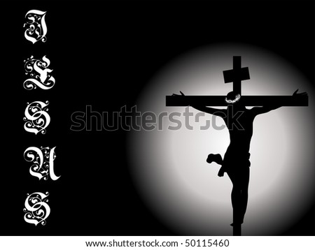 black background with jesus on cross, vector illustration