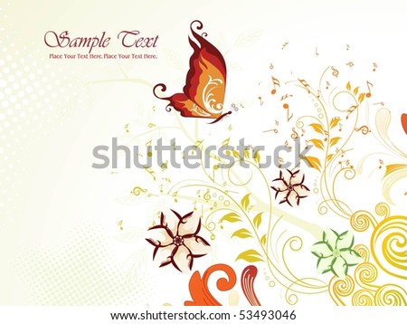  creative floral pattern background with musical notes butterfly