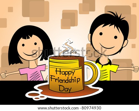 Cute Friends Background With Friendship Day Mug Stock Vector