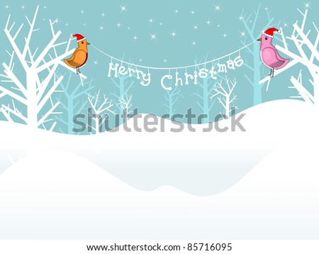 merry christmas banner black and white.  twinkle star background with cute birds holding merry christmas banner