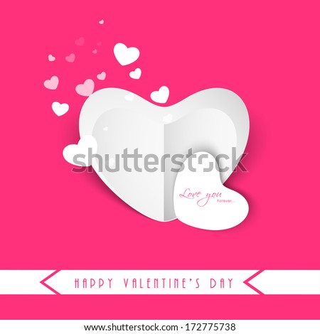 Happy Valentines Day concept with beautiful paper fold hearts on pink background.