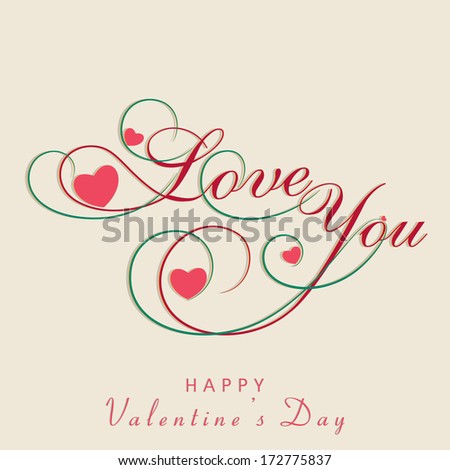 Stylish text Love You with heart shapes on abstract brown background for Happy Valentines Day concept.