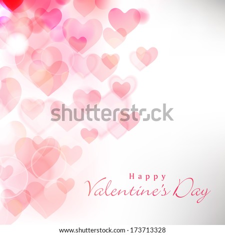 Happy Valentines Day celebration greeting card decorated with pink heart shape on grey background.