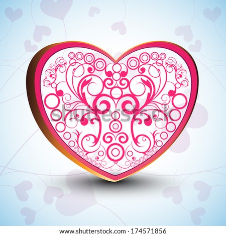 Happy Valentines Day celebration greeting card design with beautiful floral decorated heart shape on blue background.