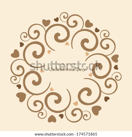 Happy Valentines Day celebration greeting card with beautiful floral design on brown background.