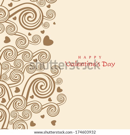 Happy Valentines Day celebration greeting card design with beautiful floral design decoration on brown background.