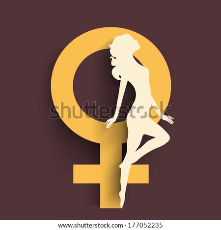 Happy Womens Day greeting card or poster design with symbol of a woman on abstract  background.
