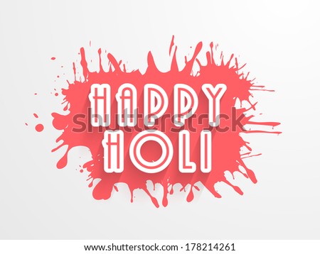 Stylish text Happy Holi in pink colours splash background, concept for Indian colours festival Happy Holi.