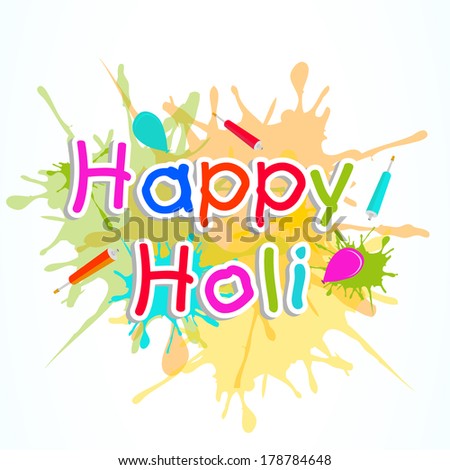 Indian festival Happy Holi celebrations concept with stylish colourful text on splash background.