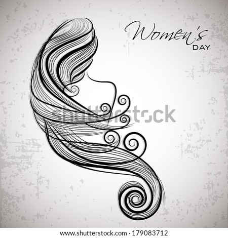 Happy Women's Day celebrations concept with illustration of a beautiful long hairs girl on grey background Happy Women's Day celebrations concept with illustration of a beautiful long hairs girl on grey background