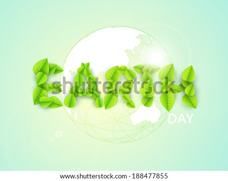 World Environment Day concept with stylish text Earth made by green leaves on world map background.