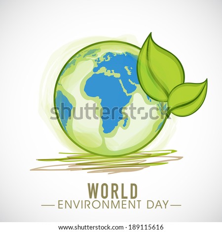 Go Green, illustration of mother earth globe and green leaves, background for World Environment Day.
