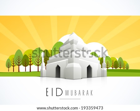 3D illustration of a mosque on beautiful nature background for celebration of Muslim community festival Eid Mubarak 3D illustration of a mosque on beautiful nature background for celebration of Muslim community festival Eid Mubarak