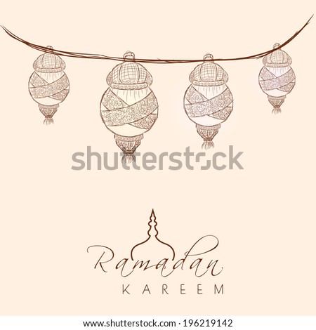 Beautiful greeting card design with hanging arabic lanterns on brown background for celebration of holy month of Ramadan Kareem Beautiful greeting card design with hanging arabic lanterns on brown background for celebration of holy month of Ramadan Kareem