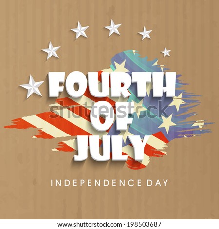 Stylish text Fourth of July with American Flag on vintage brown background.