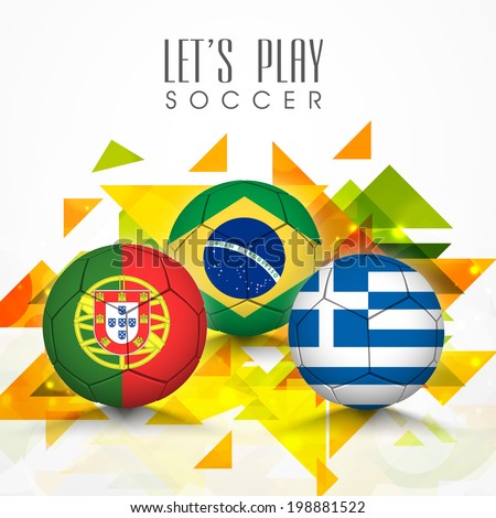 Soccer ball covered in different countries flag on colorful abstract background.