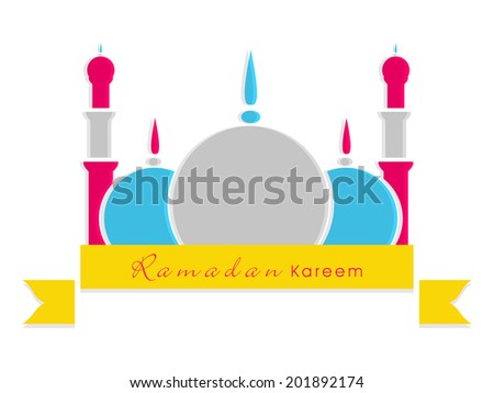 Stylish colorful paper mosque on white background for holy month of muslim community Ramadan Kareem.