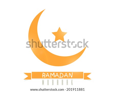 Orange crescent moon with star on white background for holy month of muslim community celebration Ramadan Mubarak.