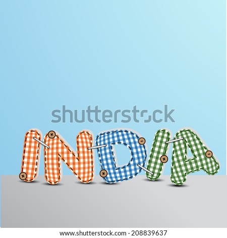 Stylish text India in saffron, blue and green color on blue and grey background for 15th of August, Indian Independence Day celebrations.