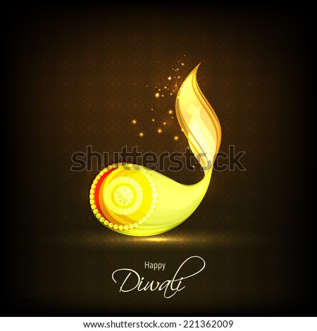 Pearl decorated illuminated oil lit lamp with stylish text of Diwali for Diwali celebration on shiny dark brown background Pearl decorated illuminated oil lit lamp with stylish text of Diwali for Diwali celebration on shiny dark brown background