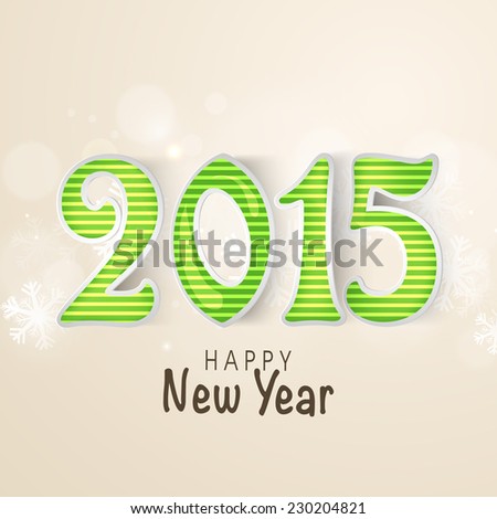 Happy New Year celebration with glossy text 2015 on snowflakes decorated background.