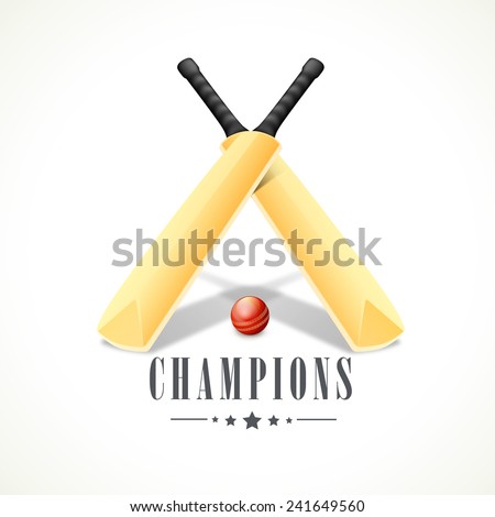 Shiny bats with red ball on white background for Cricket sports concept.