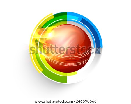 Red ball in fire for Cricket sports concept on white background.