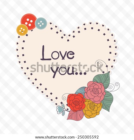 Heart shape beautiful frame with text Love You decorated by colorful flowers and buttons for Happy Valentine's Day celebration.
