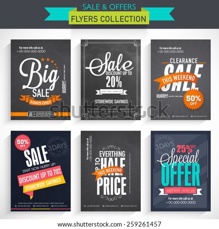 Set of six different Sale flyers with fantastic discount offer