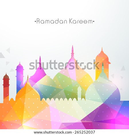 Shiny colorful illustration of mosque for the occasion of Islamic holy month of prayers, Ramadan Kareem.