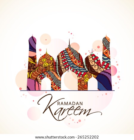 Beautiful colourful floral design on a mosque, Concept for Islamic holy month of Prayers, Ramadan Kareem celebrations.