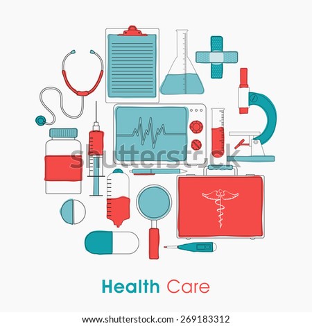 Set of Health Care elements on white background for Health and Medical concept.