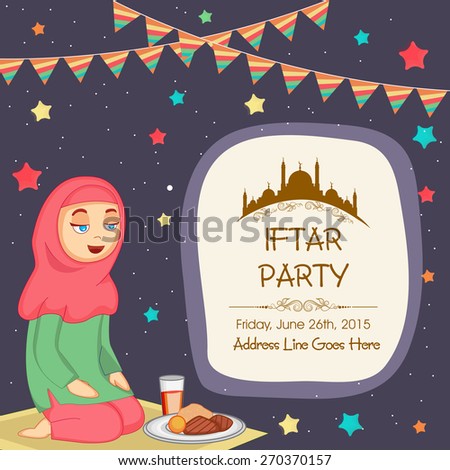 Religious Muslim girl in hijab, concept for Iftar Party celebrations in the holy month of prayers, Ramadan Kareem.