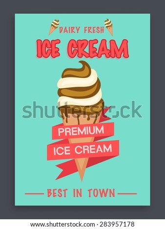 Vintage flyer, template or banner design for fresh Premium Ice Cream.