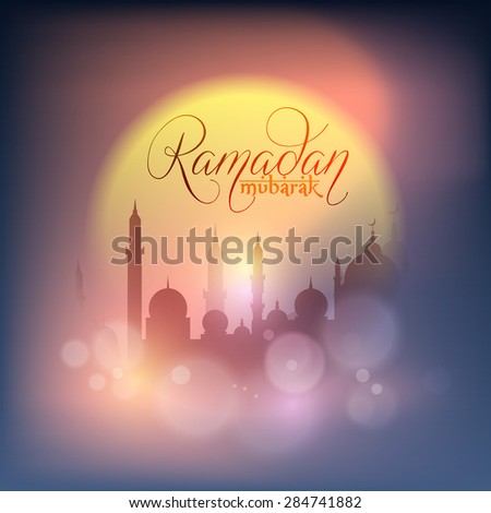 Beautiful mosque on shiny background for Islamic holy month of prayers, Ramadan Mubarak celebration.