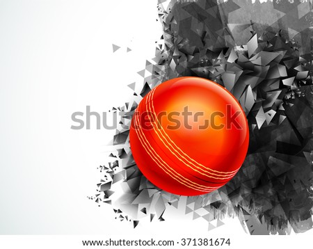 Glossy Red Ball on creative abstract background for Cricket Sports concept.
