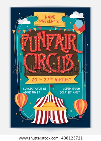 Funfair Circus Template, Banner or Flyer design. Creative colorful vector illustration.