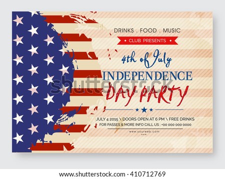 Vintage invitation card design in American Flag color for 4th of July, Independence Day Party celebration.