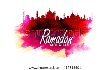Creative Mosque made by colourful splash and brush stroke for Islamic Holy Month of Prayers, Ramadan Mubarak celebration.