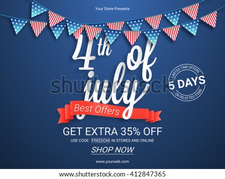 Sale Poster, Sale Banner, Sale Flyer, Best Offers Ribbon, 5 Days Sale, Limited Time Offers. Creative vector illustration for 4th of July, American Independence Day.