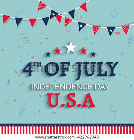 Elegant Greeting Card design with Stylish Text 4th of July on Flag color buntings decorated background for American Independence Day celebration.