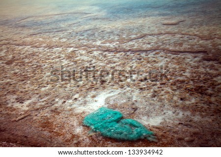 The shore of the dead sea, the land is clearly seen under the shallow clear water. Good as abstract background.
