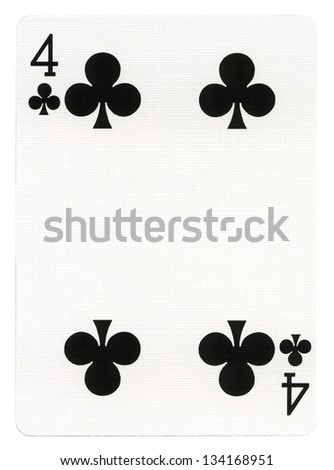 Four of clubs playing card, isolated on white background.