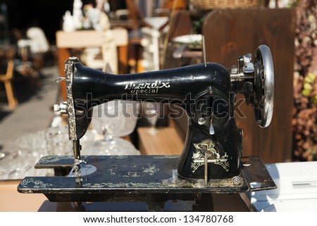 TEL AVIV - AUG 26: A vintage Mardix Special sewing machine in display for sale at the Jaffa flea market in Israel on August 26 2011 in Tel Aviv, Israel.