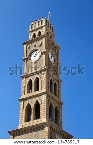 This clock tower in the old town of Acco (Acre) in Israel, was built in 1900 by the Ottoman empire.